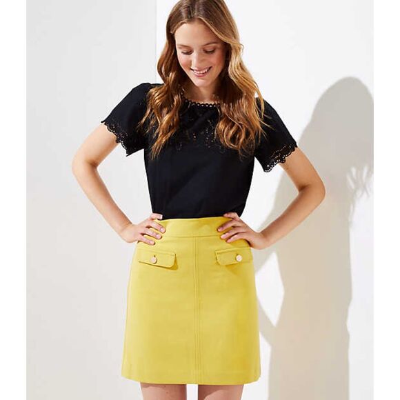 Yellow LOFT Button Flap Pockets Above-the-Knee Skirt (NWT) - Picture 4 of 4
